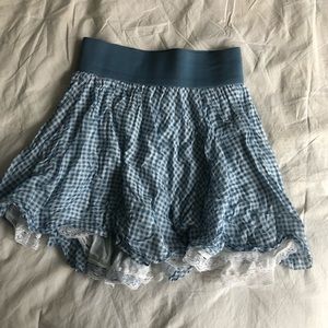 Blue gingham checkered lace trim skirt